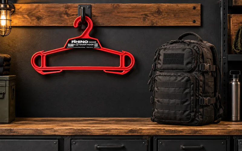 Essential Camping Equipment You Need for Mountaineering | Heavy Duty Hangers by Tough Hook Rhino hanger and backpack display