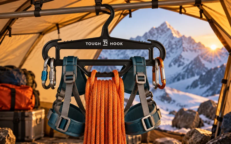Tough Hook with organized climbing gear Tough Hook with organized climbing gear