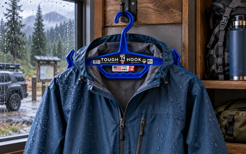 Tough Hook supports rain jackets
