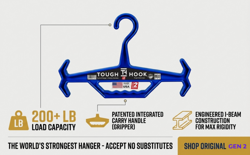 Heavy Duty Plastic Hangers for Tactical Gear | Heavy Duty Hangers by Tough Hook original tough hook hanger