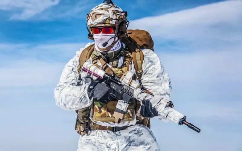 Winter tactical clothing base layer and outer shell layered for cold weather