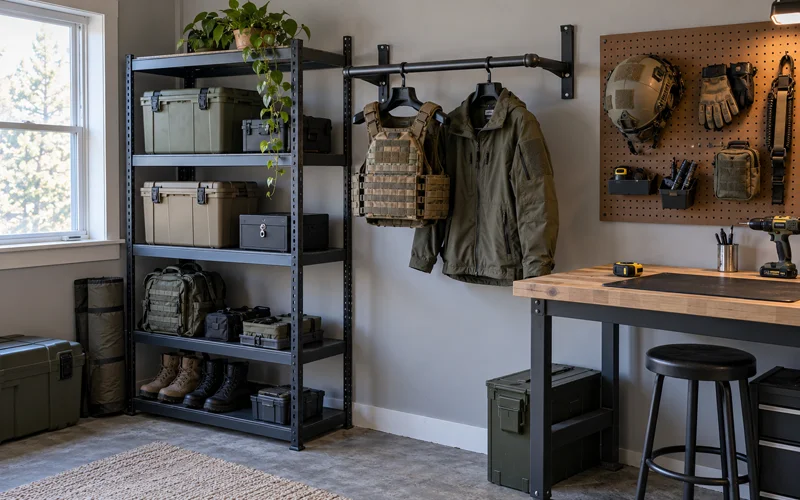 Tactical Gear Storage: Ideas, Setups, and Gear Room Builds | Heavy Duty Hangers by Tough Hook DIY tactical gear setup