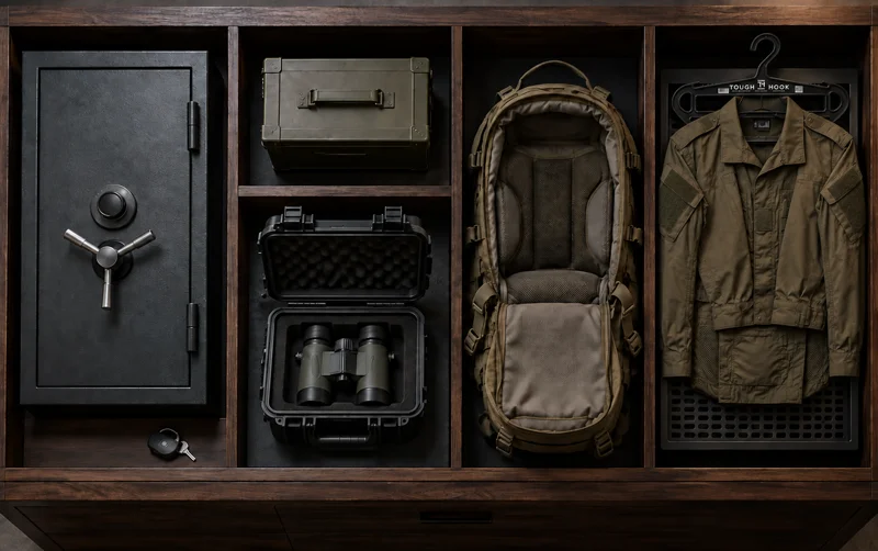 Tactical Gear Storage: Ideas, Setups, and Gear Room Builds | Heavy Duty Hangers by Tough Hook How to store specific gear