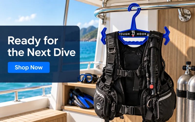 Scuba Diving Gear | Heavy Duty Hangers by Tough Hook Original Tough Hook hangers used in scuba gear